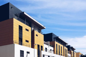 Facade of a modern apartment condominium in a sunny day